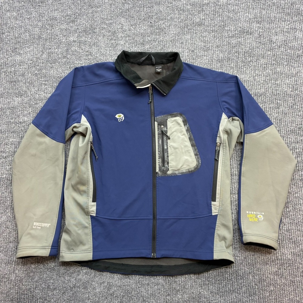 Vintage Mountain Hardwear Mens Size L Windstopper Softshell Jacket Blue Gray Y2K